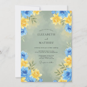 Cornflower Canary Ranunculus Eucalyptus Wedding Invitation