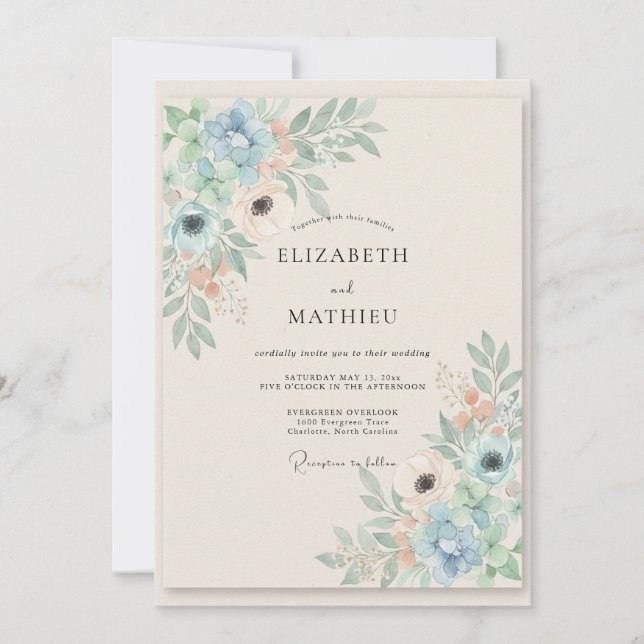Cornflower Celadon Leaf Wedding Invitation (Front)