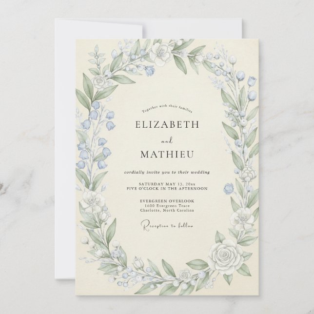 Cornflower Celadon Wreath Wedding Invitation (Front)