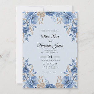 Cornflower Champagne Ranunculus Eucalyptus Wedding Invitation
