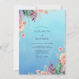 Cornflower Coral Bloom Wedding Invitation