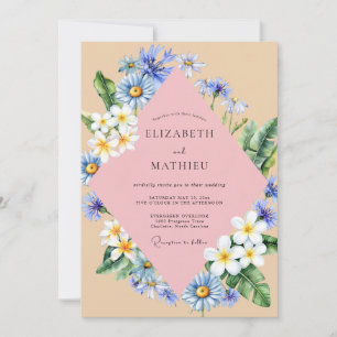 Cornflower Daisy Peach Eucalyptus Wedding Invitation