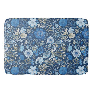 cornflower floral blues pattern bath mat