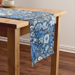 cornflower floral blues pattern long table runner