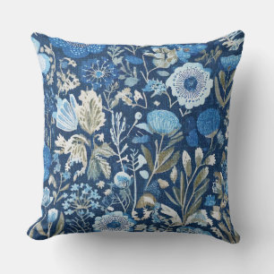 cornflower floral blues pattern throw pillow