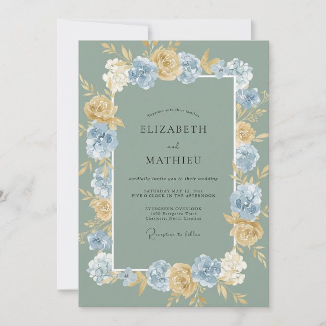 Cornflower Gold Blossom Wedding Invitation (Front)