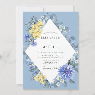 Cornflower Golden Dahlia Wedding Invitation