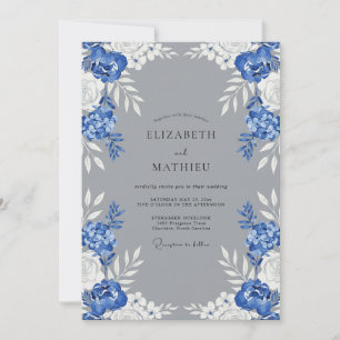 Cornflower Grey Leafy Wedding Invitation