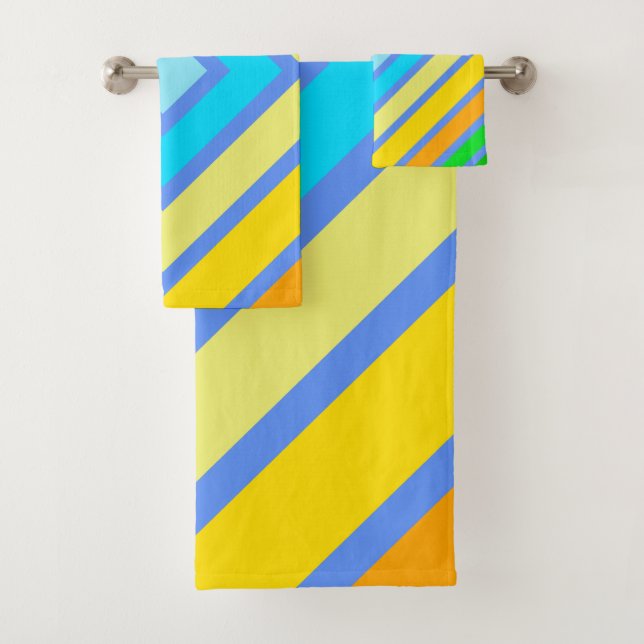 Cornflower Harmonious Colours Angled Line Art Bath Towel Set (Insitu)