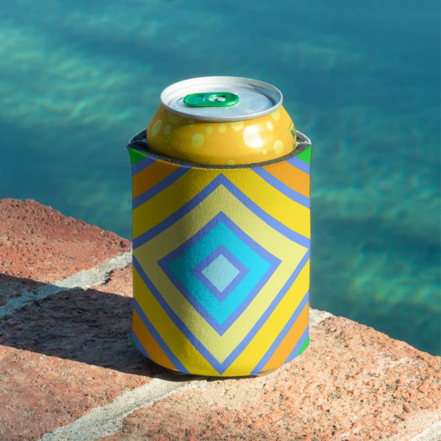 Cornflower Harmonious Colours Angled Line Art Can Cooler (In Situ Pool)