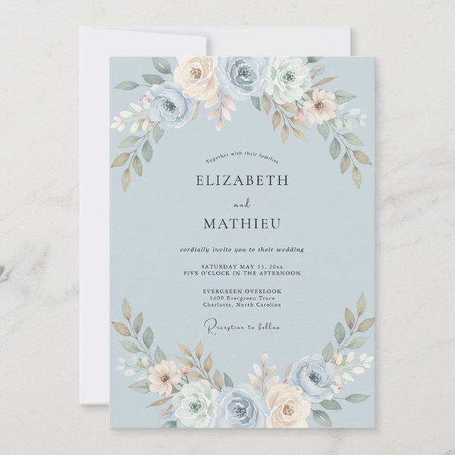 Cornflower Ivory Painted Wedding Invitation (Front)