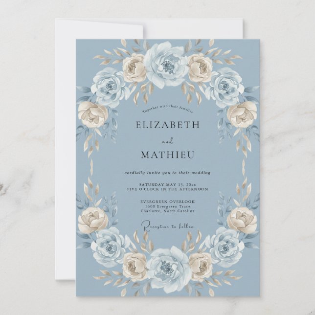 Cornflower Ivory Wreath Wedding Invitation (Front)