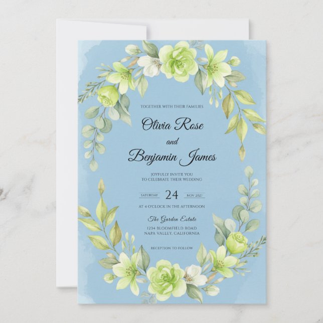 Cornflower Lemon Leafy Wedding Invitation (Front)