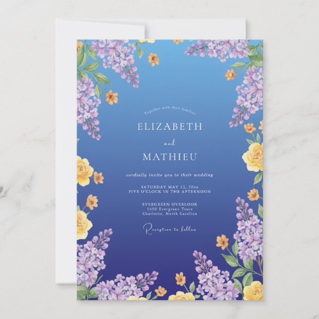 Cornflower Lilac Painted Wedding Invitation (Front)