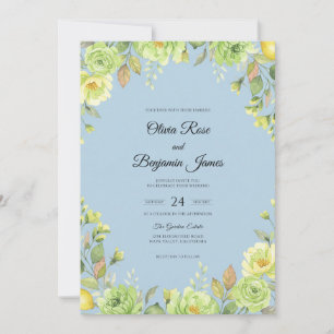 Cornflower Lime Wreath Wedding Invitation
