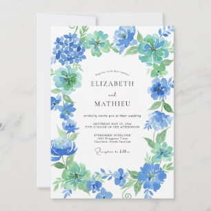 Cornflower Mint Watercolor Wedding Invitation