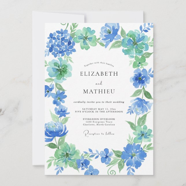Cornflower Mint Watercolor Wedding Invitation (Front)