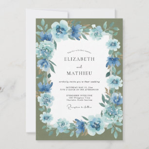 Cornflower Moss Hydrangea Wedding Invitation