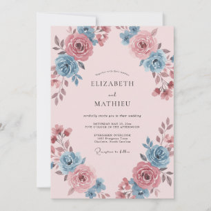 Cornflower Muted Mauve Ranunculus Eucalyptus Weddi Invitation