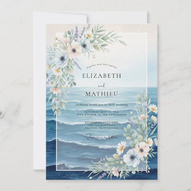 Cornflower Ocean Wildflower Wedding Invitation (Front)