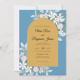 Cornflower Ochre Foliage Eucalyptus Wedding Invitation