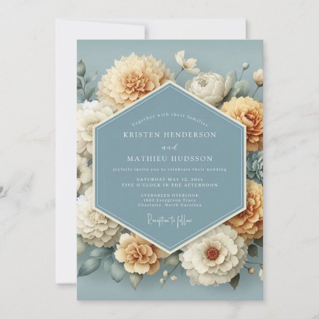Cornflower Ochre Painterly Wedding Invitation (Front)
