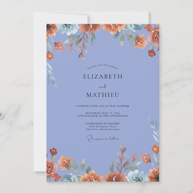 Cornflower Ochre Wildflower Wedding Invitation (Front)