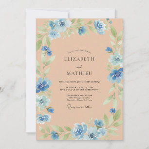 Cornflower Peach Petal Wedding Invitation