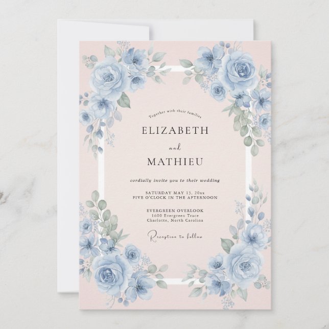 Cornflower Pearl Petal Wedding Invitation (Front)