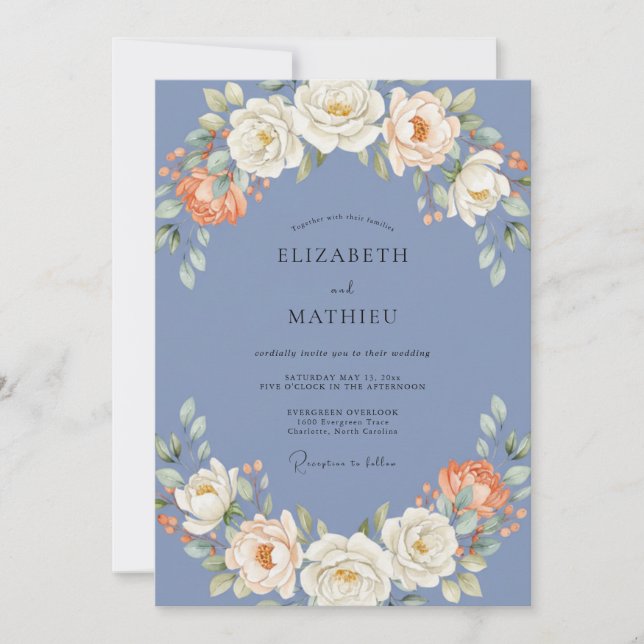 Cornflower Ranunculus Wreath Wedding Invitation (Front)