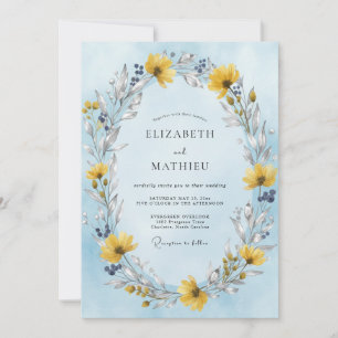 Cornflower Saffron Wreath Wedding Invitation