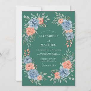 Cornflower Salmon Petal Wedding Invitation