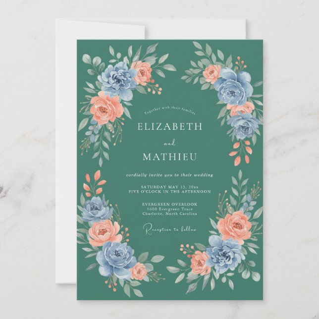 Cornflower Salmon Petal Wedding Invitation (Front)