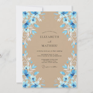 Cornflower Sand Painted Wedding Invitation