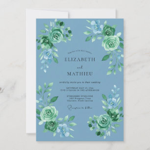 Cornflower Seafoam Leafy Wedding Invitation
