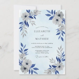 Cornflower Silver Petal Wedding Invitation