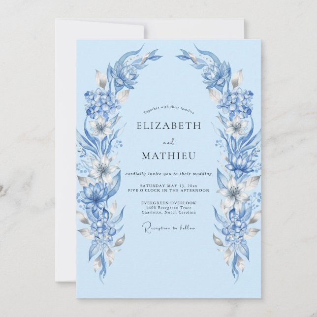 Cornflower Sky Wreath Wedding Invitation (Front)