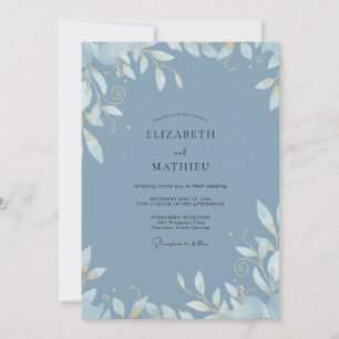 Cornflower Steel Foliage Soft Eucalyptus Wedding Invitation