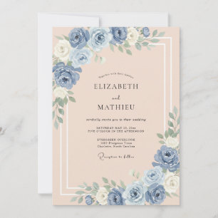 Cornflower Warm Peach Peony Wedding Invitation