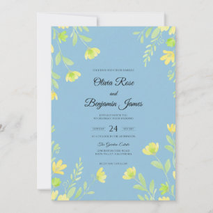 Cornflower Yellow Leaf Wedding Invitation