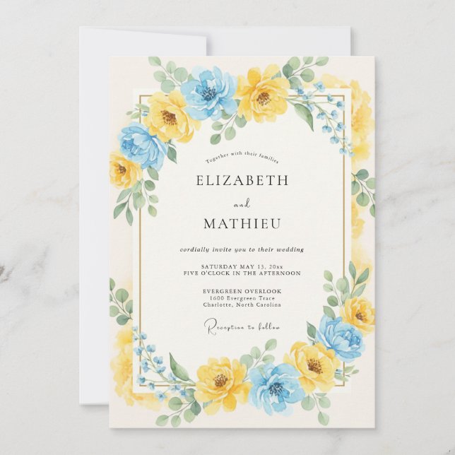 Cornflower Yellow Petal Wedding Invitation (Front)
