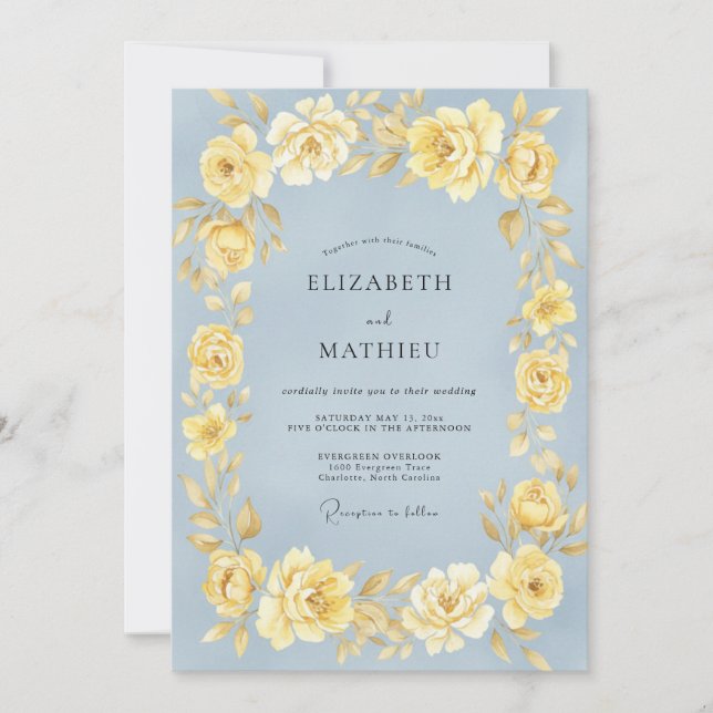 Cornflower Yellow Rose Wedding Invitation (Front)