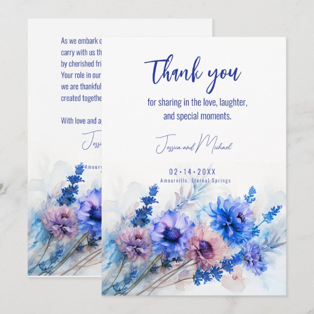 💍  Cornflowers and Lavender Bliss  Thank You Card (Front/Back)
