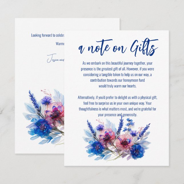 Cornflowers and Lavender note on Gifts Enclosure (Front/Back)