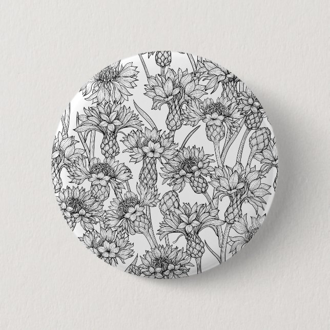 Cornflowers, black and white 2 inch round button (Front)