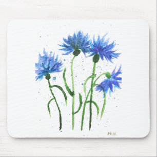 Cornflowers blue flowers watercolor mouse pad