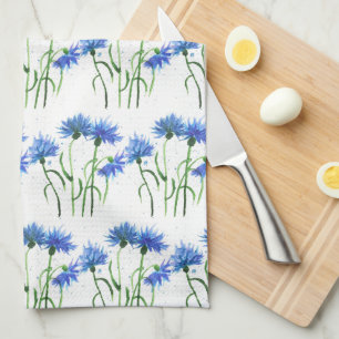 Cornflowers blue flowers watercolor Pattern Kitchen Towel