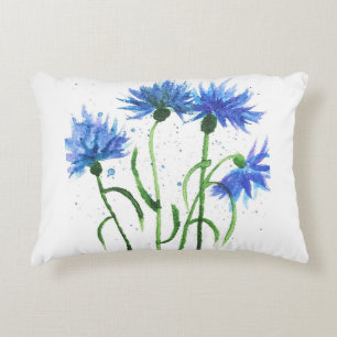 Cornflowers blue flowers watercolor rustic pretty accent pillow