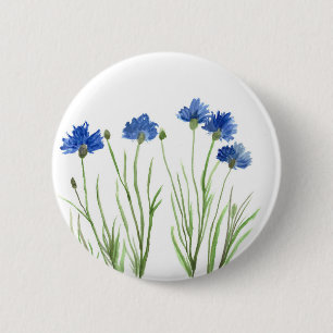Cornflowers blue flowers watercolor wildflowers 2 inch round button