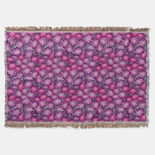 Cornflowers In Crayon Pink Burgandy Throw Blanket